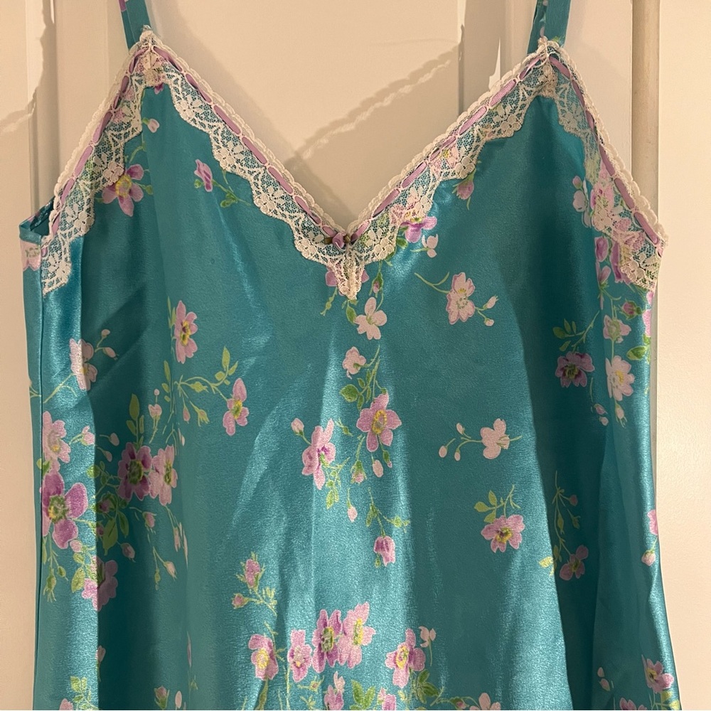 FINAL SALE Rare Oscar de la Renta Pink Label Blue Floral Slip Dress - Picture 3 of 6